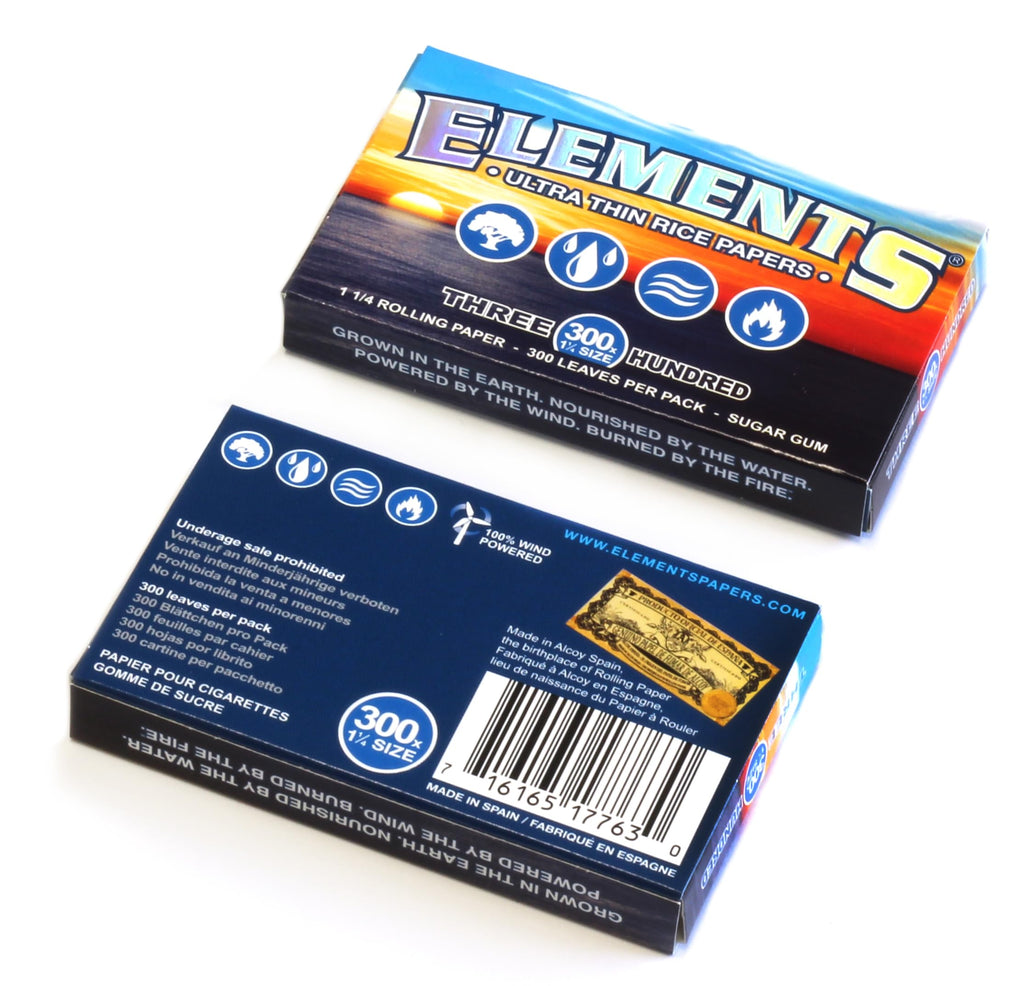 ELEMENTS 300 Ultra Thin Rice Rolling Paper 1.25 1 1/4 Size, 5 Pack = 1500 Leaves