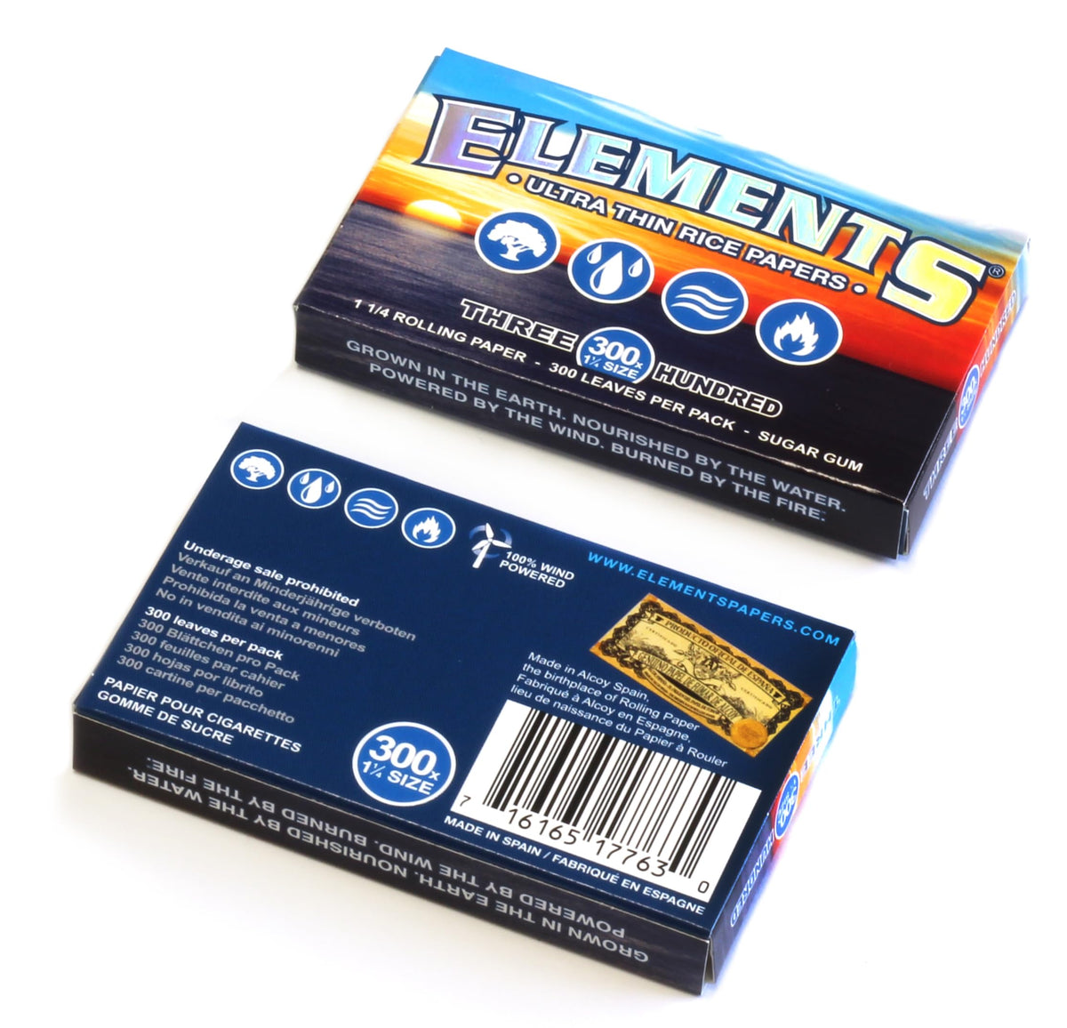 ELEMENTS 300 Ultra Thin Rice Rolling Paper 1.25 1 1/4 Size, 5 Pack = 1500 Leaves