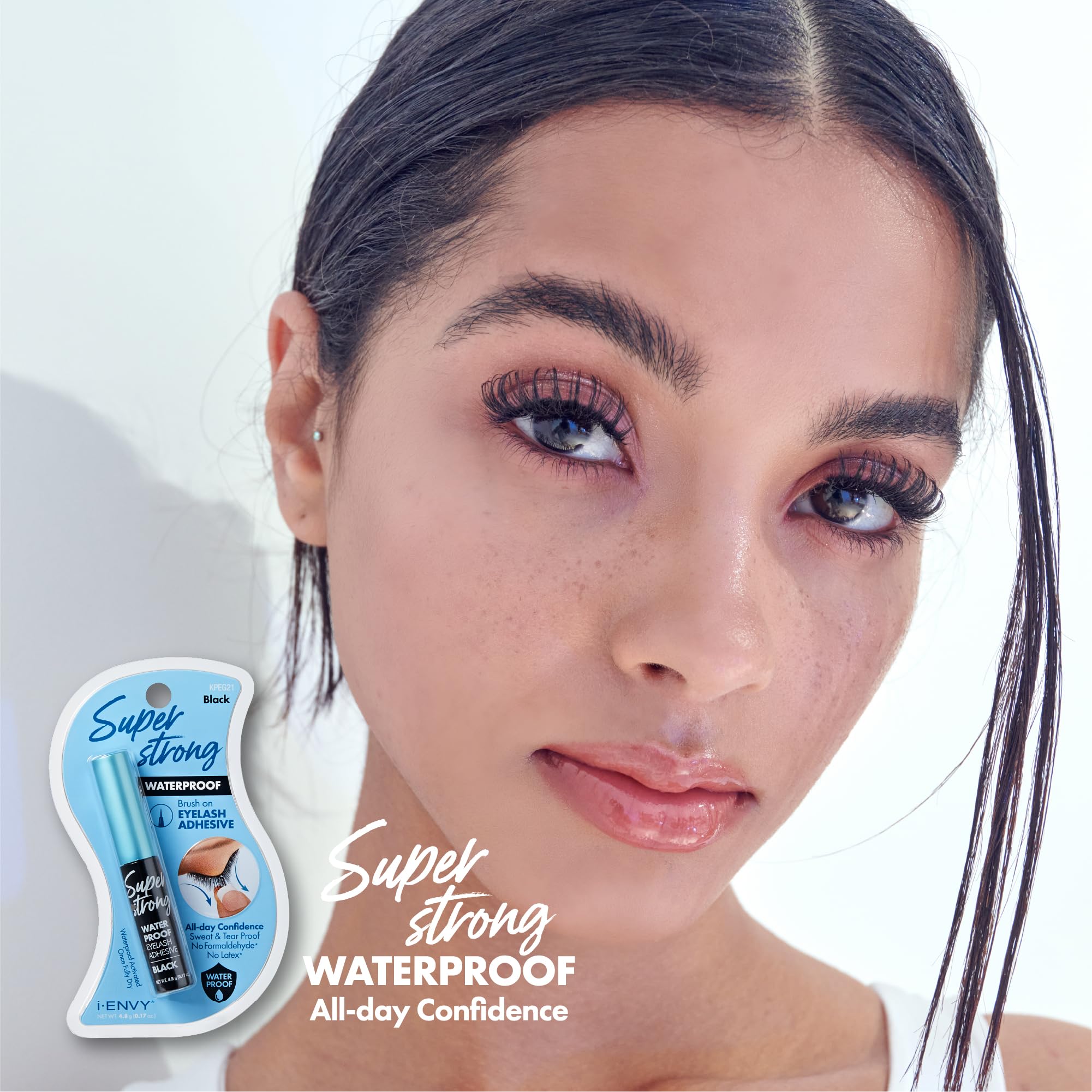 i-ENVY Super Strong Waterproof Black Eyelash Adhesive, Long Lasting Sweat & Tear Proof Lash Glue for Eyelash Extensions, All Day Hold Durable Brush-On (Waterproof Black, 1 Pack (1 Count))