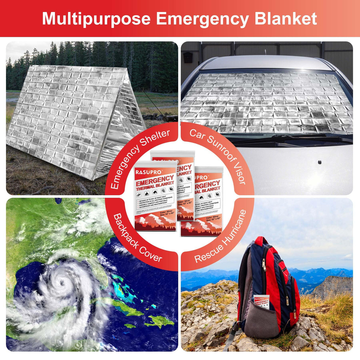 9 Pack Emergency Blankets, Outdoor Survival Emergency Insulated Gear, Mylar Thermal Space Insulated Blanket, Perfect for Camping, Hiking, Running, Marathon, Wilderness Rescue or First Aid