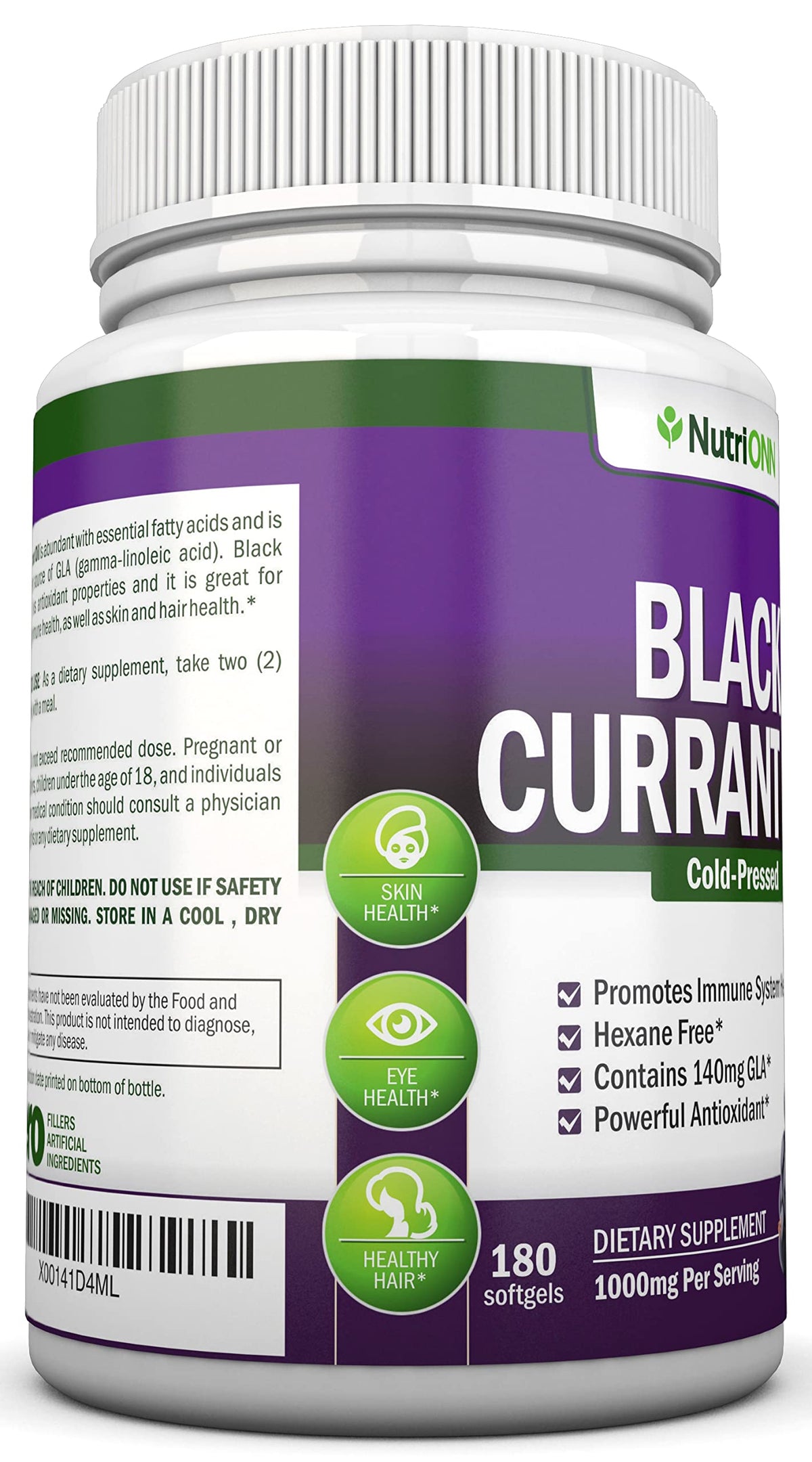 Black Currant Oil - 1000 Mg - 180 Softgels - Cold-Pressed Pure Black Currant Seed Oil - Hexane Free - 140mg GLA Per Serving - Regulates Hormonal Balance - Great For Immune System, Hair and Skin