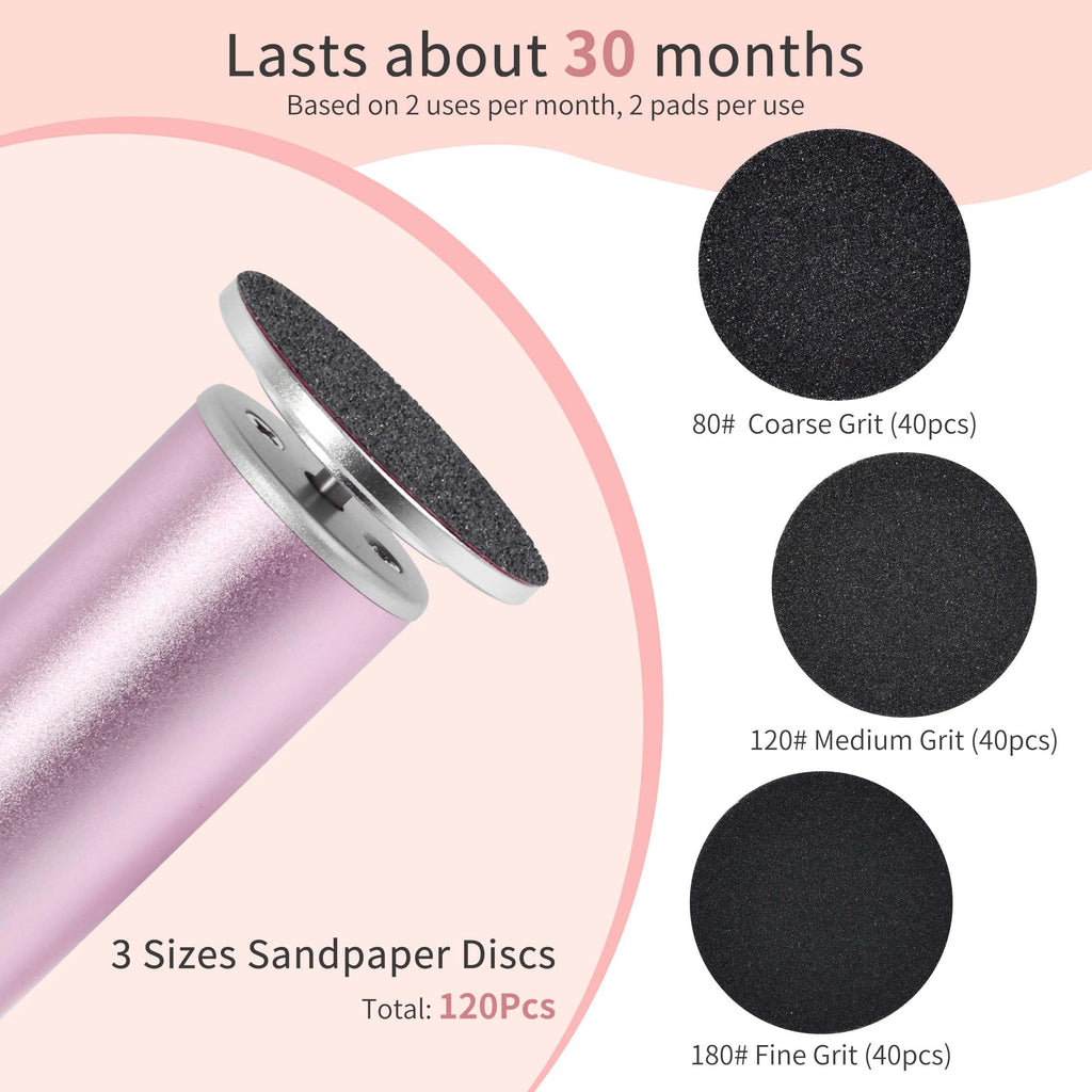 APRELM Rechargeable Electric Foot Callus Remover with 3-Sizes 120Pcs Sandpaper Discs, Professional 900RPM 3-Speed Control Aluminum Electric Foot File for Dead Skin (E3 Rose Pink)