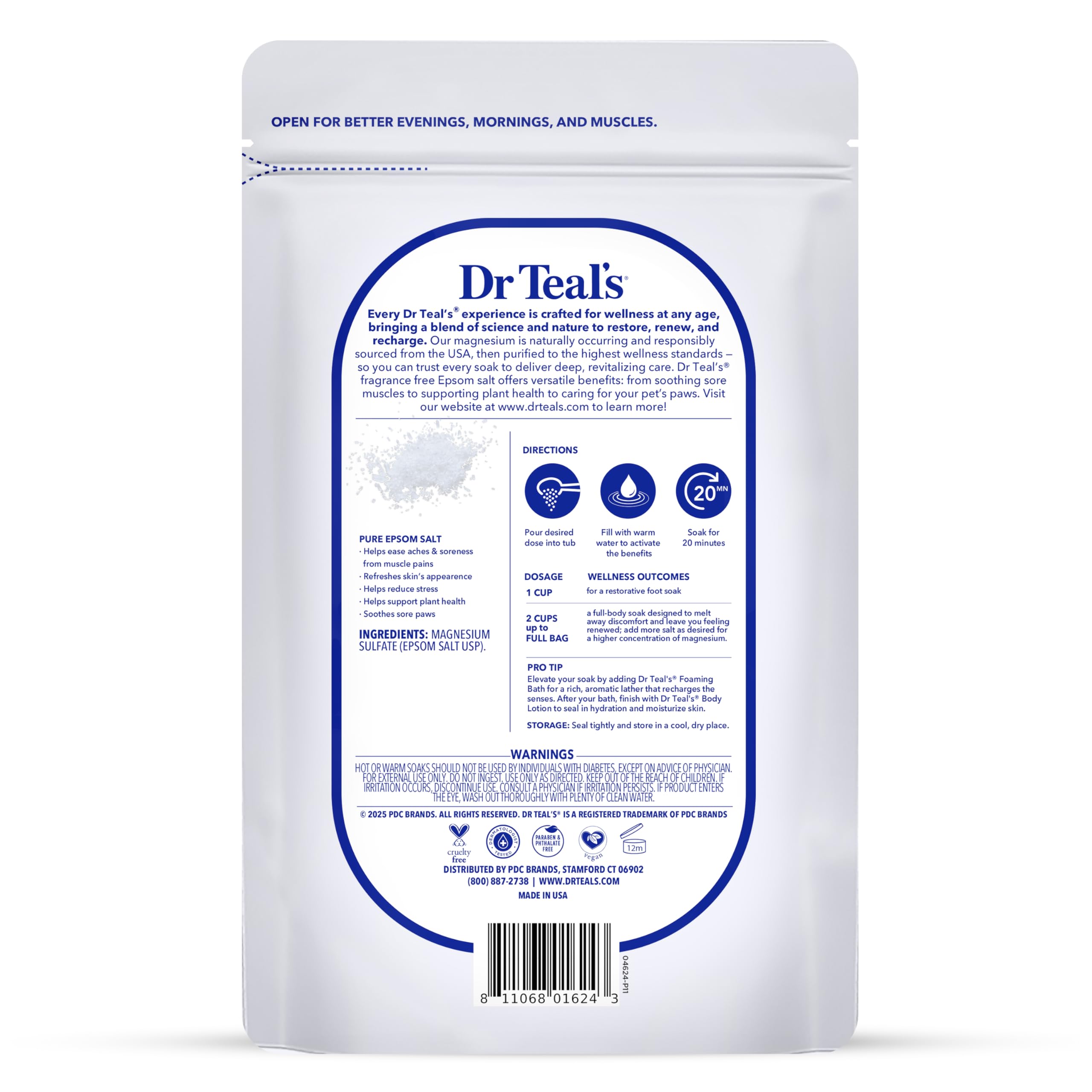 Dr Teal's Epsom Salt Magnesium Soak, Fragrance Free, 4 lbs