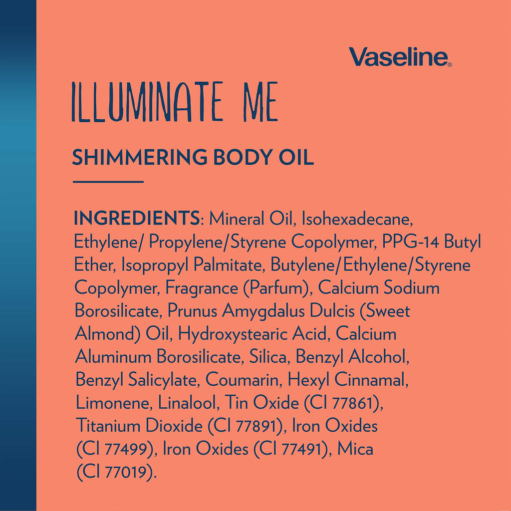 Vaseline Illuminate Me Shimmering Body Oil Created for Melanin Rich Skin, Illuminates Skin with Finishing Touch of Shimmer for Glowing Skin 3.3 oz | Illuminates Skin with Finishing Touch of Shimmer For Glowing, Moisturized Skin