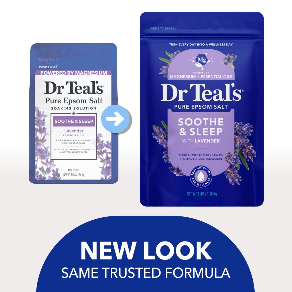 Dr Teal's Pure Epsom Magnesium Salt Soak, Soothe & Sleep with Lavender, 3 lb (Pack of 4)