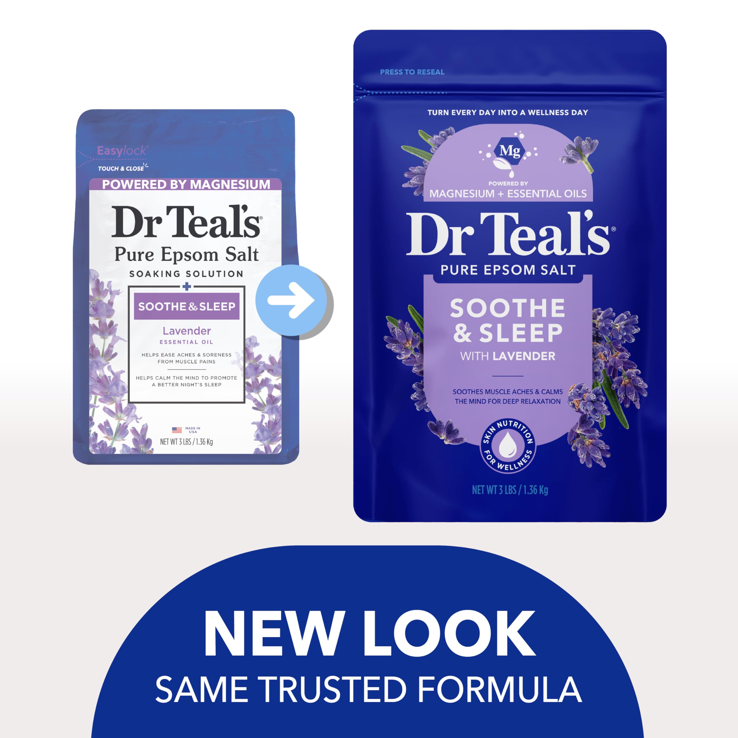 Dr Teal's Pure Epsom Magnesium Salt Soak, Soothe & Sleep with Lavender, 3 lb (Pack of 4)