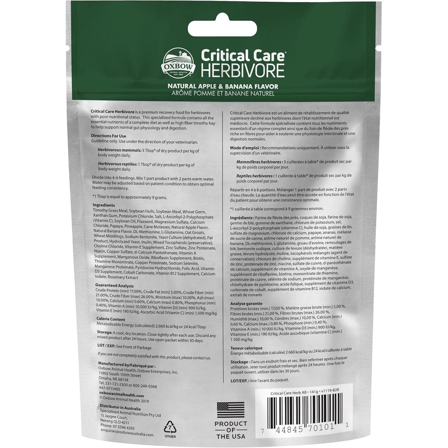 Buy now Oxbow Critical Care Herbivore, Emergency Guinea Pig Food, Rabbit Food for Recovery, Natural Apple Banana Flavor, Veterinary Formula, Critical Care for Guinea Pig Emergency Kit, Made in USA, 141 Grams at indiglob india