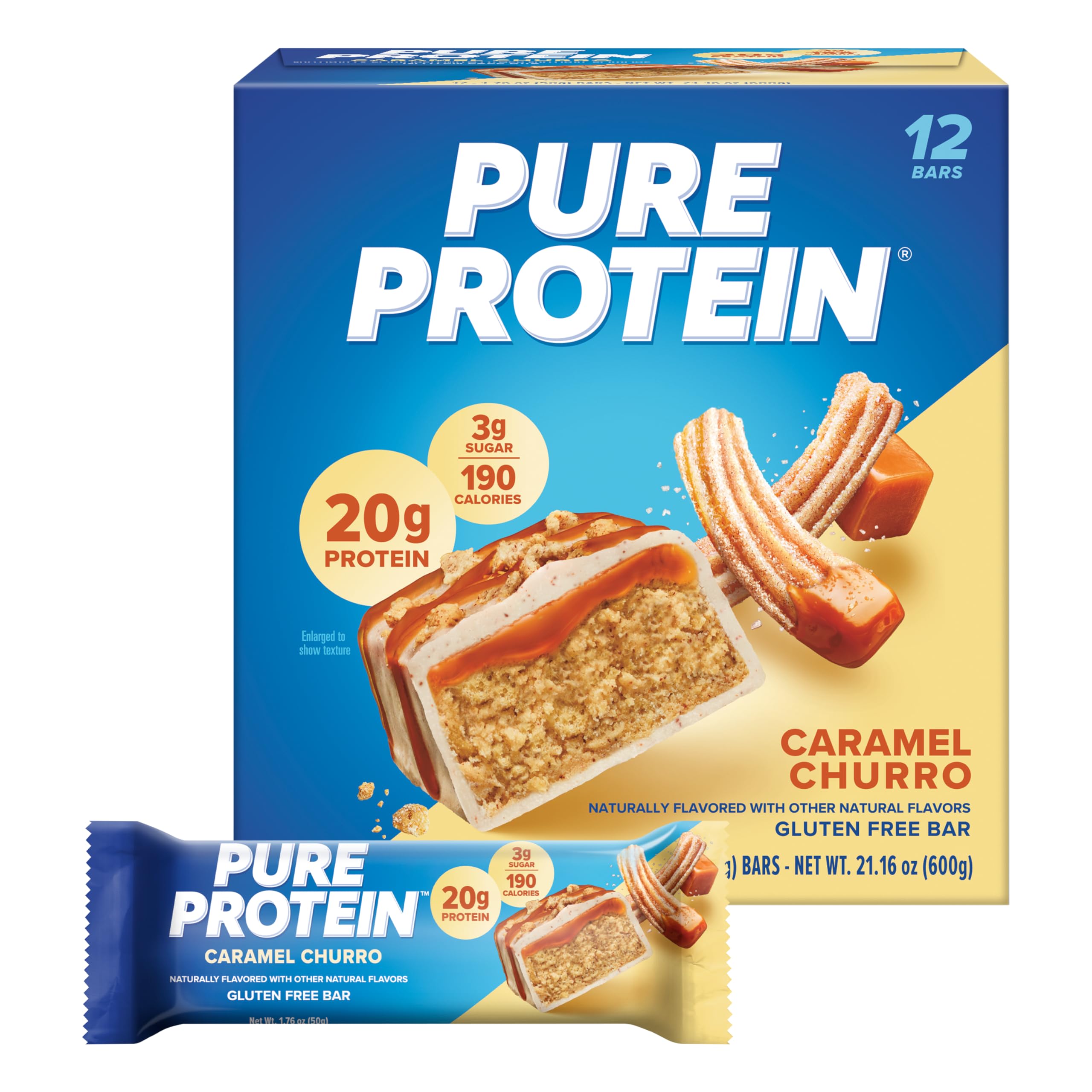 Buy now Pure Protein Chocolate Peanut Caramel Protein Bars â€“ 20g Protein, 3g Sugar, 190 Calories (12 count) Low Sugar* High Protein Snack - Gluten Free - Perfect for a Healthy Snack at indiglob india