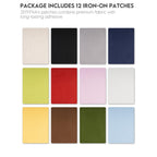 ZEFFFKA 12-Pack Linen Iron-on Patches Fabric Repair Kit for Clothing Shirts Pants Dresses Natural Look Strong Adhesive 12 Colors 30% Linen 70% Cotton 5” x 7”