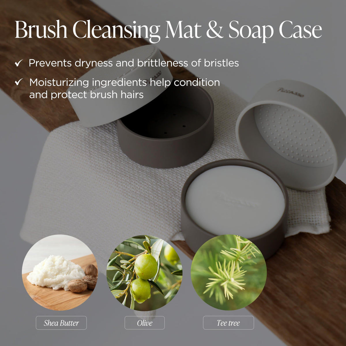 Piccasso Brush Cleaner Soap with Case & Cleaning Mat, Solid Makeup Brush Cleaner and Cleanser for Makeup Brushes, Gentle Deep Cleaning Brush Soap for Sponges, Puffs & Makeup Applicators, Made in Korea