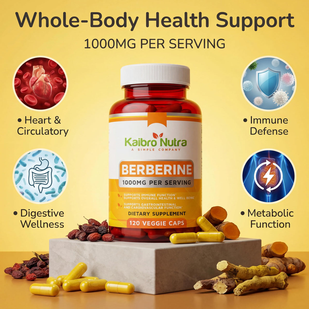 Kaibro Nutra Berberine HCL Supplement 1000mg | Immune System Support