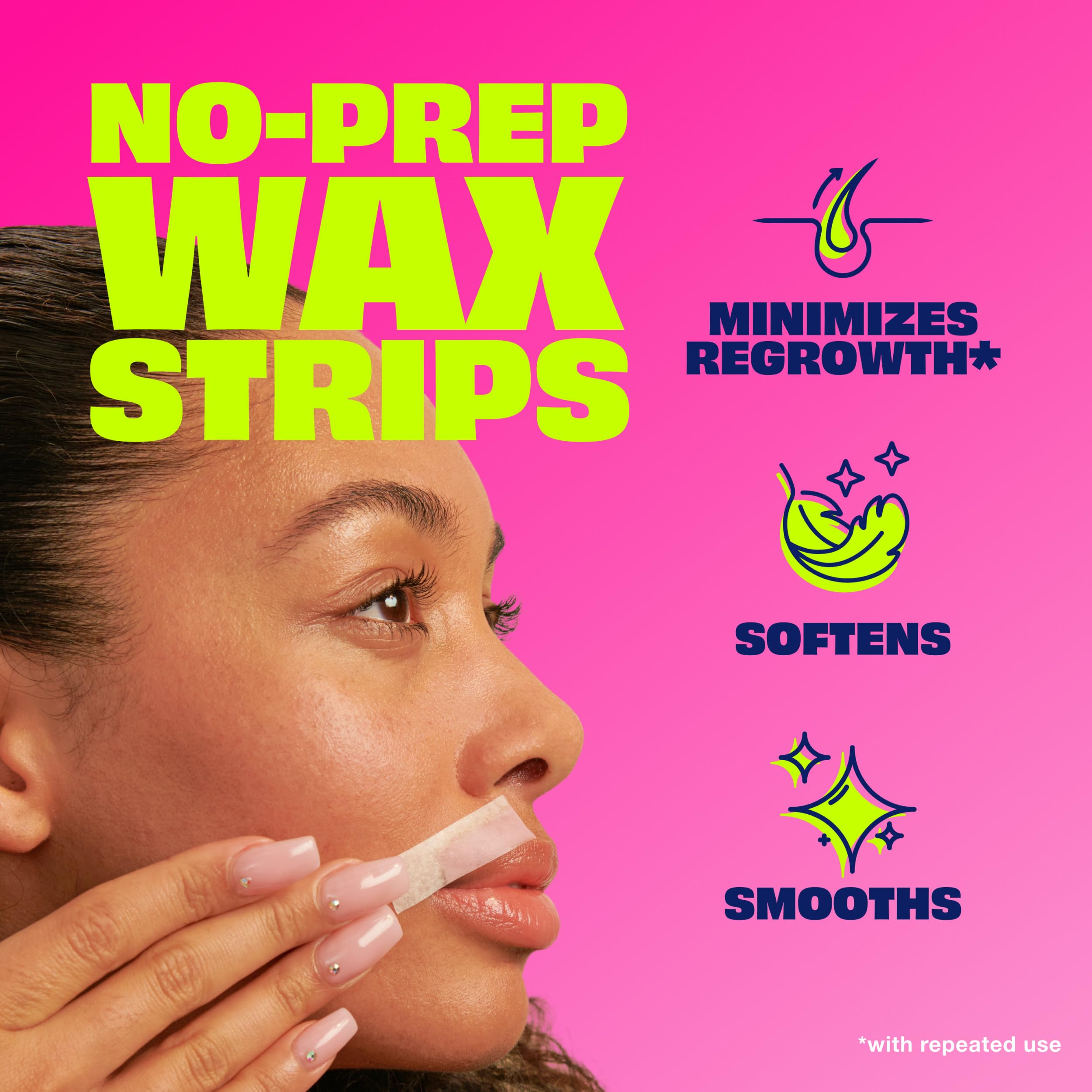 Nair Hair Remover Wax Ready Strips, Face and Bikini, 40 Count | Upper Lip, Chin & Cheek, Hair Removal, Dermatologist Tested, All Skin Type, Orchid and Cherry Blossom Extracts, Soft Skin