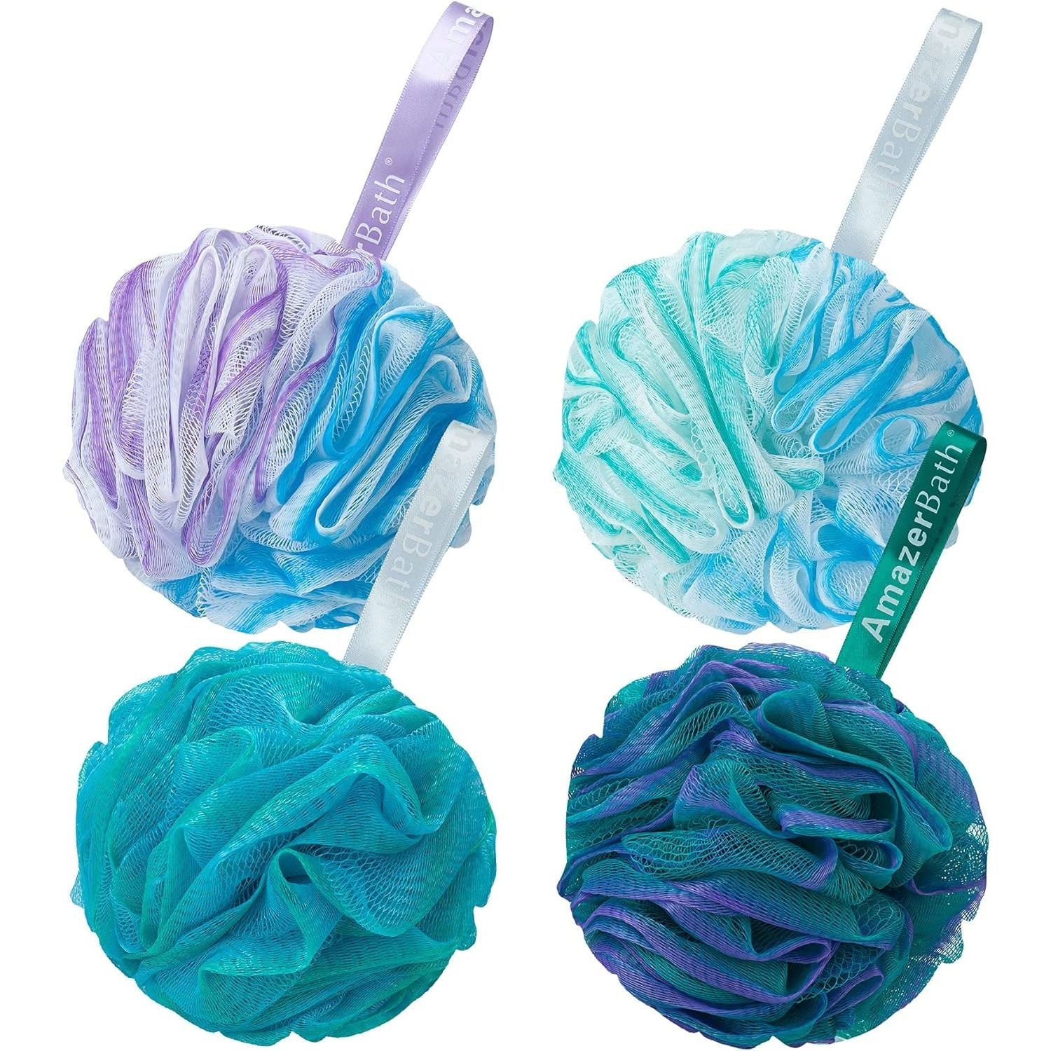 Buy now AmazerBath Loofah Sponge 60g/Piece, Exfoliating Bath Sponge Body Scrubber - Loofa Set of 4 Flower Color (Green-Purple) Green-purple Large (Pack of 4) at indiglob india