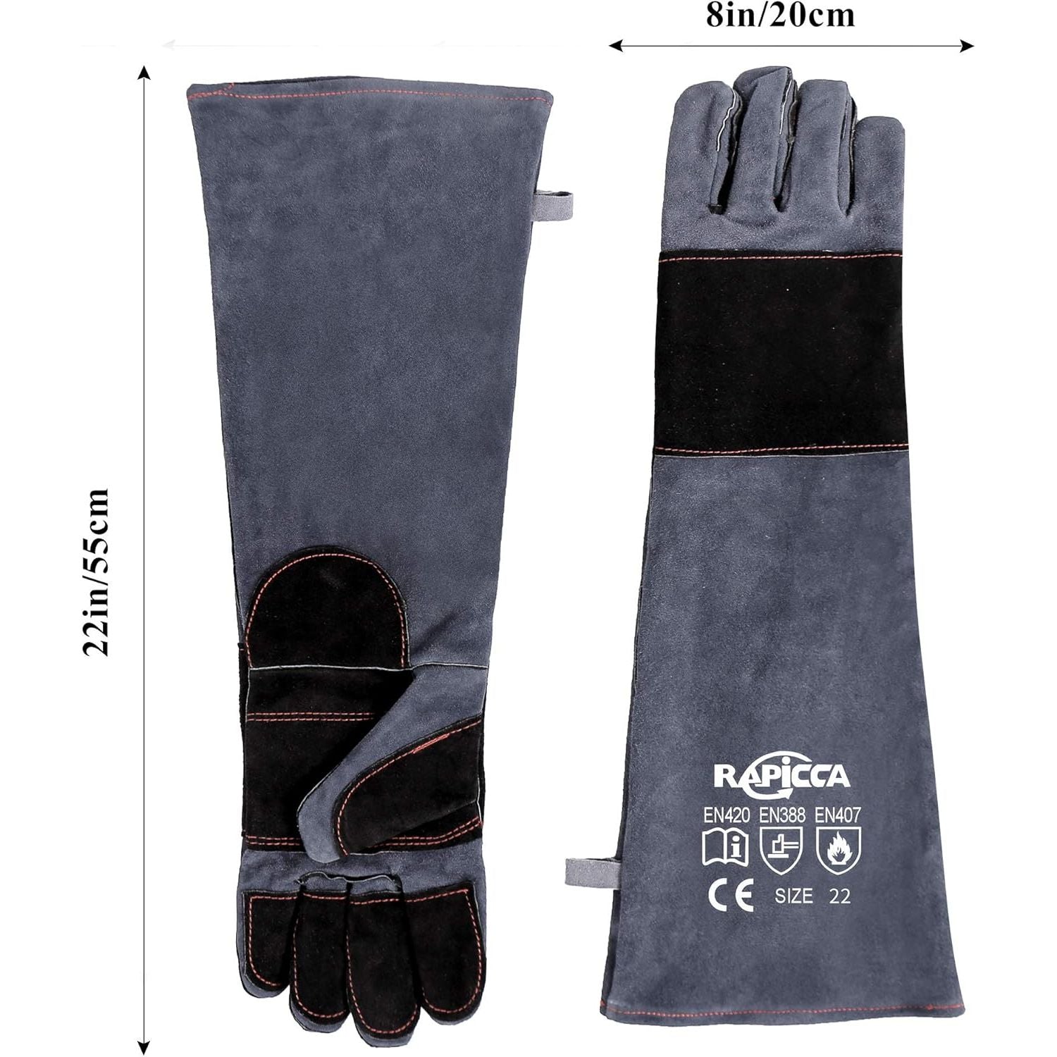 Buy now RAPICCA Animal Handling Gloves Bite Proof Reinforced Leather Padding Dog,Cat Scratch,Bird Handling Falconry Gloves Grabbing,Reptile Squirrel Snake Bite 22in Grey-Black at indiglob india