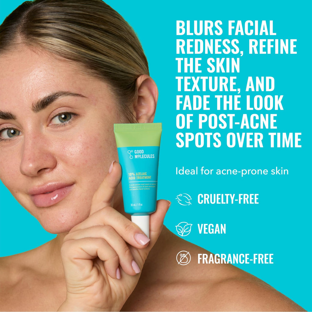 Good Molecules 10% Azelaic Acid Treatment for Face – Blurs Facial Redness & Evens Skin Tone – Brightens the Look of Dark Spots & Refines Texture – Vegan & Fragrance-Free Skincare (30ml / 1.01 fl oz.)
