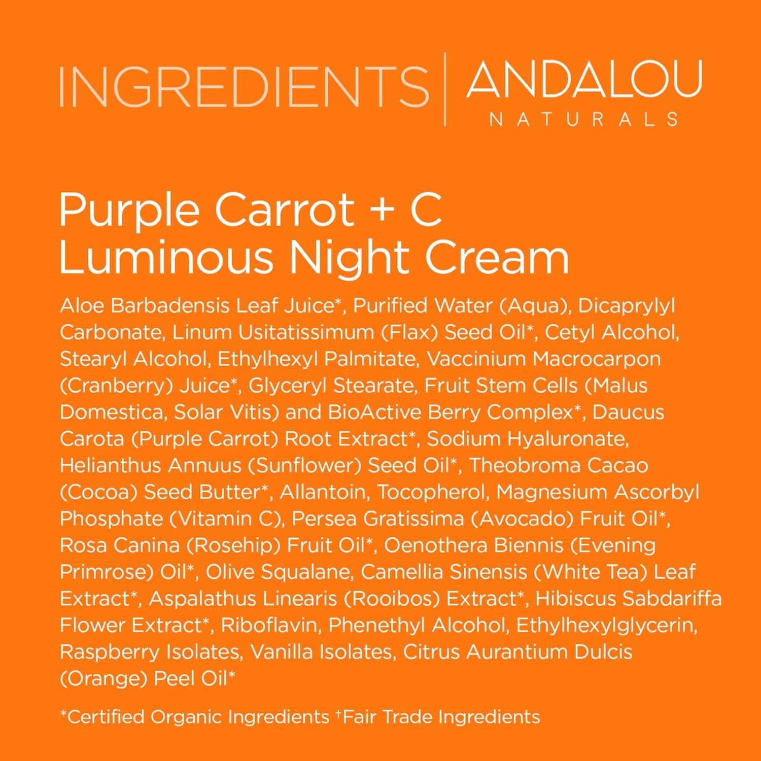 Buy now Andalou Naturals Purple Carrot + Vitamin C Luminous Skin Night Cream - Hydrating Face Moisturizer - With Fruit Stem Cell Complex for Radiant Skin - 1.7 fl oz at indiglob india