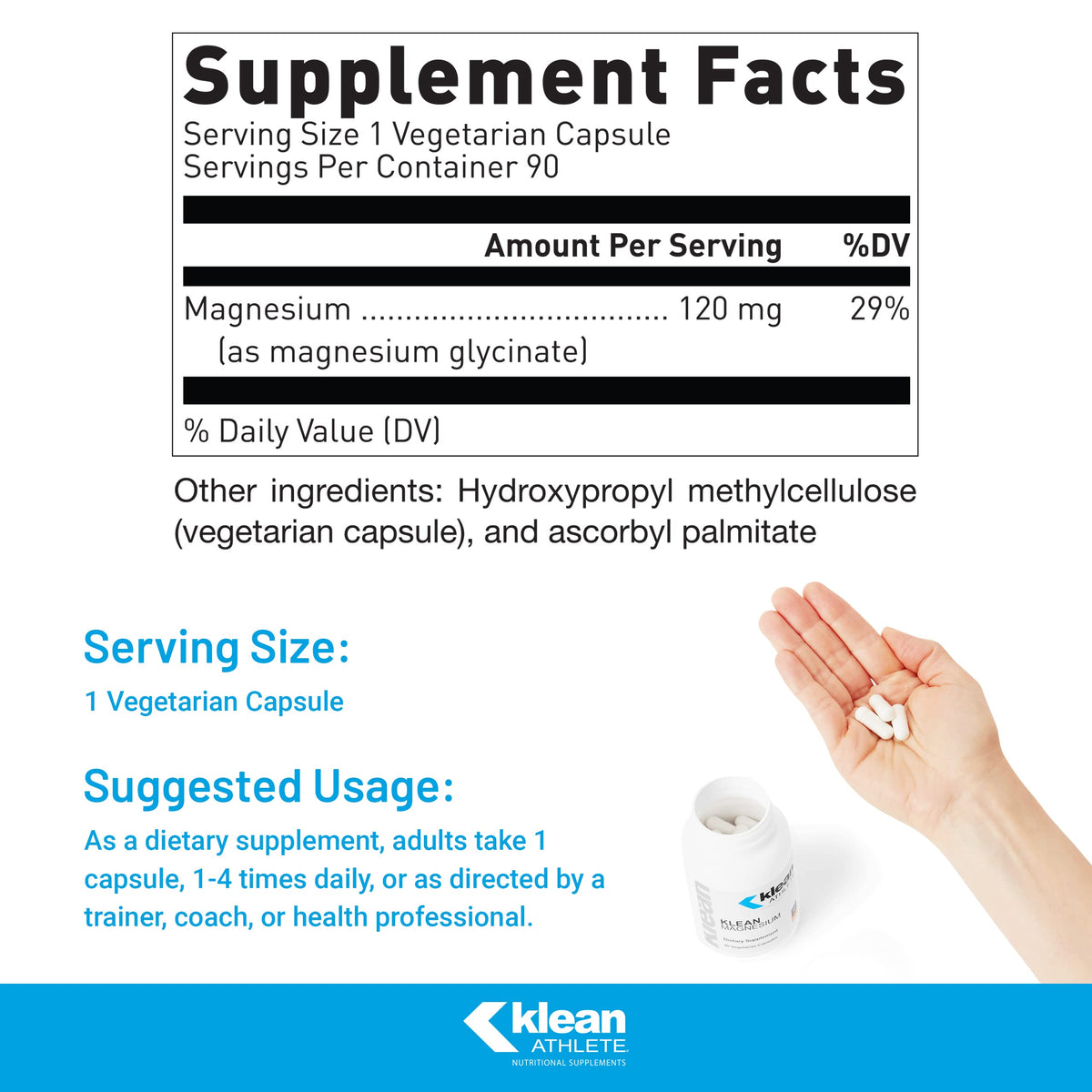 Klean Athlete Klean Magnesium, 90 Vegetarian Capsules