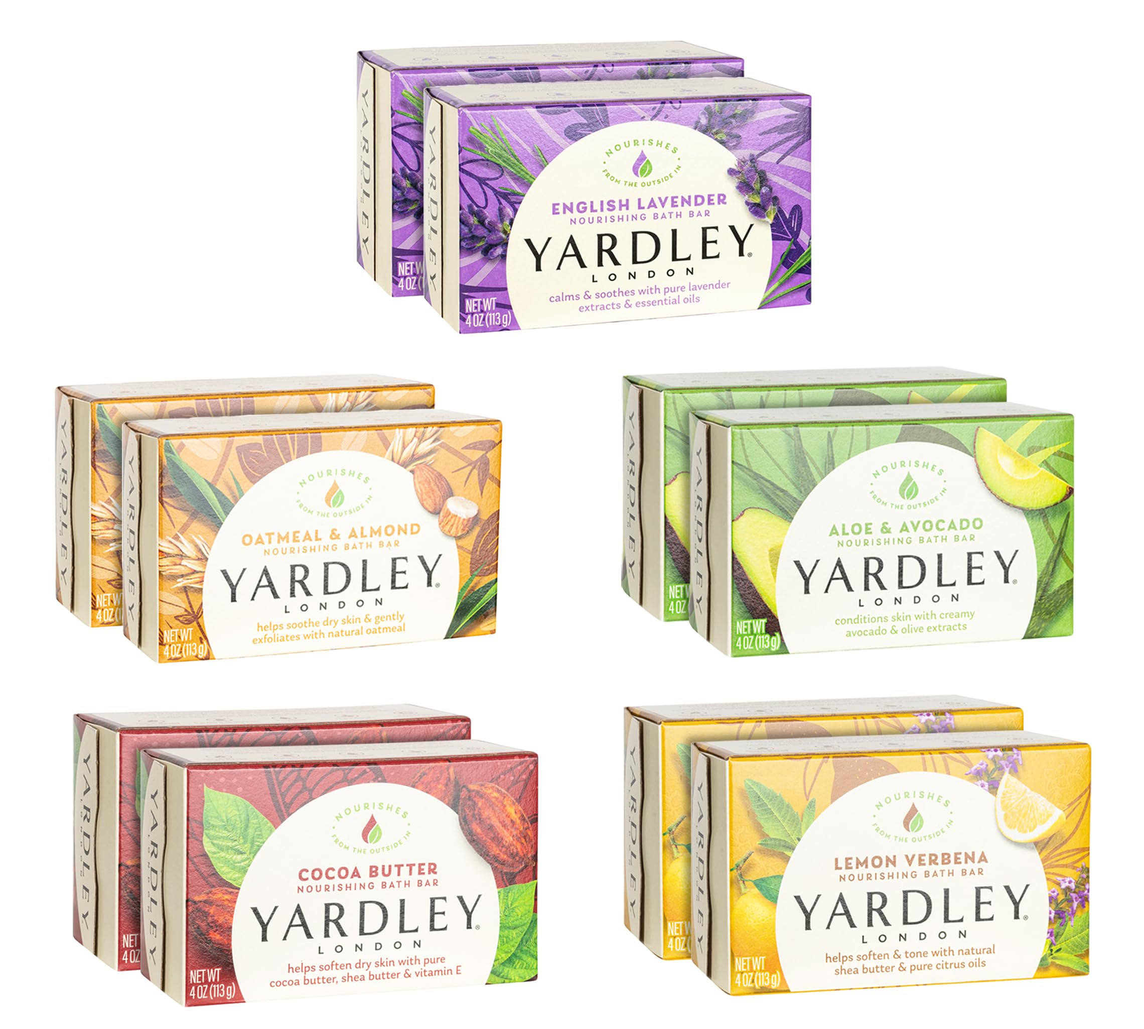 Buy now Yardley London Bath Soap Bars and Body Soap Bars Bundle - 10 Pack: English Lavender, Oatmeal & Almond, Aloe & Avocado, Cocoa Butter, Lemon Verbena 4.0 oz (Pack of 10, Two Each) at indiglob india