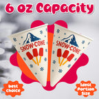 Concession Essentials Paper Snow Cone Cups, 6 oz, Wax Coated, Leakproof Water Cups for Shaved Ice, Water Cooler Dispenser, 100 Count