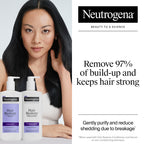 Buy now Neutrogena Hair Restore Strength + Purity Shampoo, Exfoliating Hair Wash with 1.5% Mandelic Acid Gently Removes 97% of Buildup & Reduces Shedding due to Breakage, Paraben-Free, 13 fl oz at indiglob india