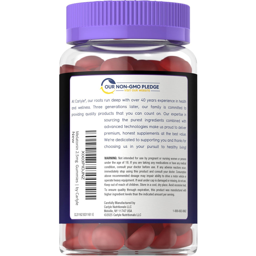 Carlyle Melatonin 2.5 mg Gummies | 90 Count | Berry Flavor | Vegan, Non-GMO, Gluten Free Gummy Supplement