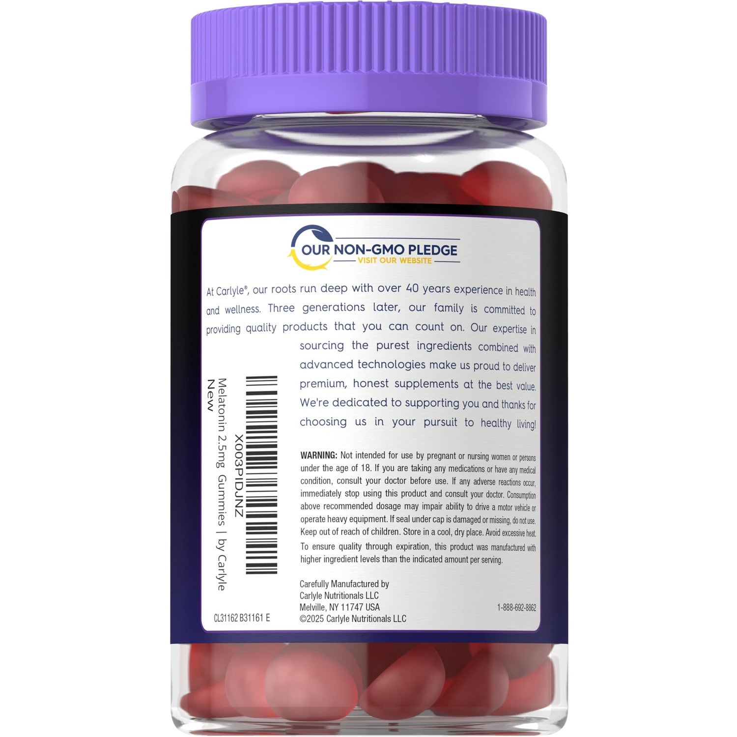 Carlyle Melatonin 2.5 mg Gummies | 90 Count | Berry Flavor | Vegan, Non-GMO, Gluten Free Gummy Supplement