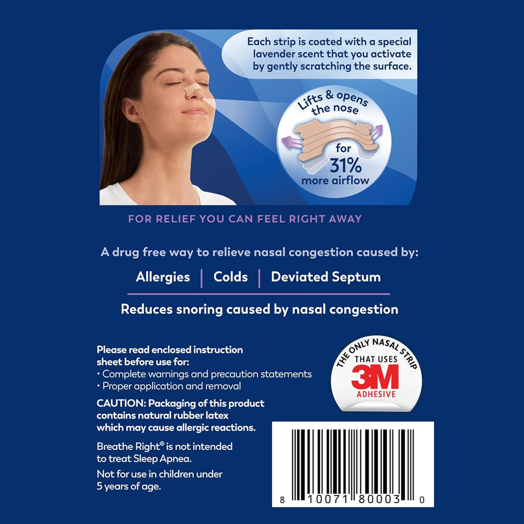 Buy now Breathe Right Nasal Strips Lavender Scent Extra Strength Tan Nasal Strips Help Stop Snoring Drug-Free Snoring Solution & Nasal Congestion Relief Caused By Colds & Allergies 26ct (packaging may vary) at indiglob india
