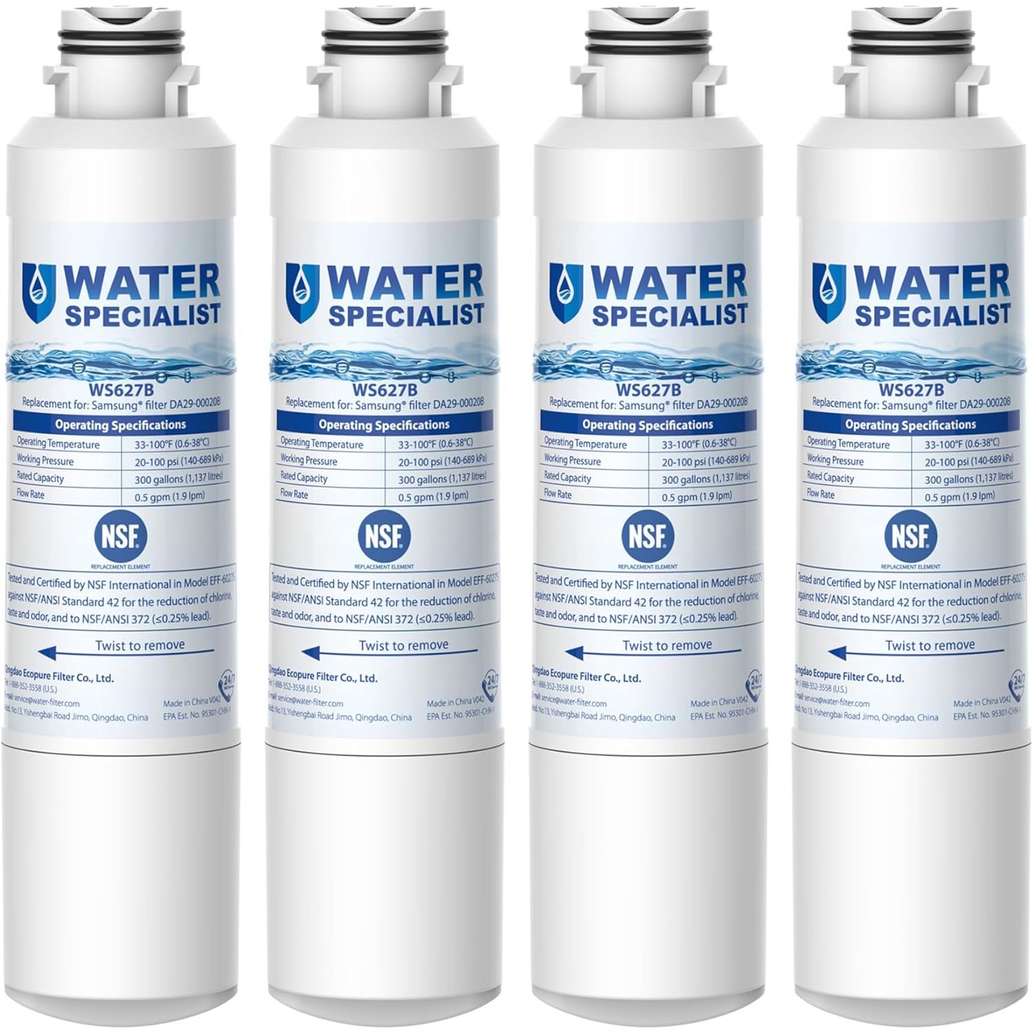 Buy now Waterspecialist DA29-00020B Replacement for Samsung Water Filter DA29-00020B, HAF-CIN/EXP, DA29-00020B-1, HDX FMS-2, RS25J500DSR, RF28HMEDBSR, RF263BEAESR, RF4287HARS, DA97-08006A-1, 2 Filters 4 Count (Pack of 1) at indiglob india