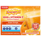 Emergen-C 1000mg Vitamin C Immune Support Powder, Super Orange, 60 ct | B Vitamins for Energy, Zinc and Manganese, Vitamin D, Electrolytes, Natural Flavor, Dissolves Quick