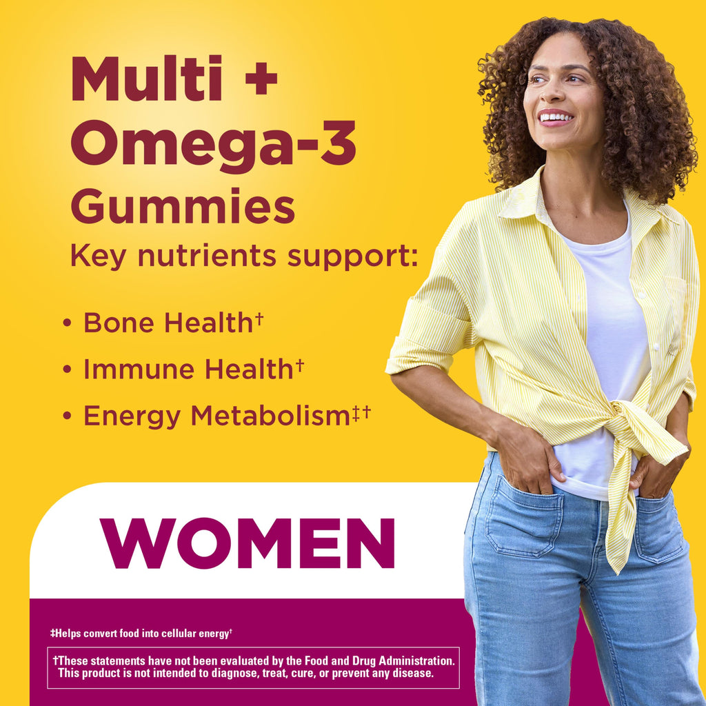Nature Made Womens Gummy Multivitamins with Omega-3, 150 Gummies | Multivitamin for Women for Daily Nutritional Support, Strawberry, Lemon & Orange Flavors, 75 Day Supply