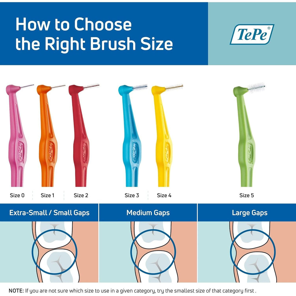 Buy now TEPE Interdental Brush Angle, Angled Dental Brush for Teeth Cleaning, Pack of 6, 0.8 mm, Large Gaps, Green, Size 5 at indiglob india