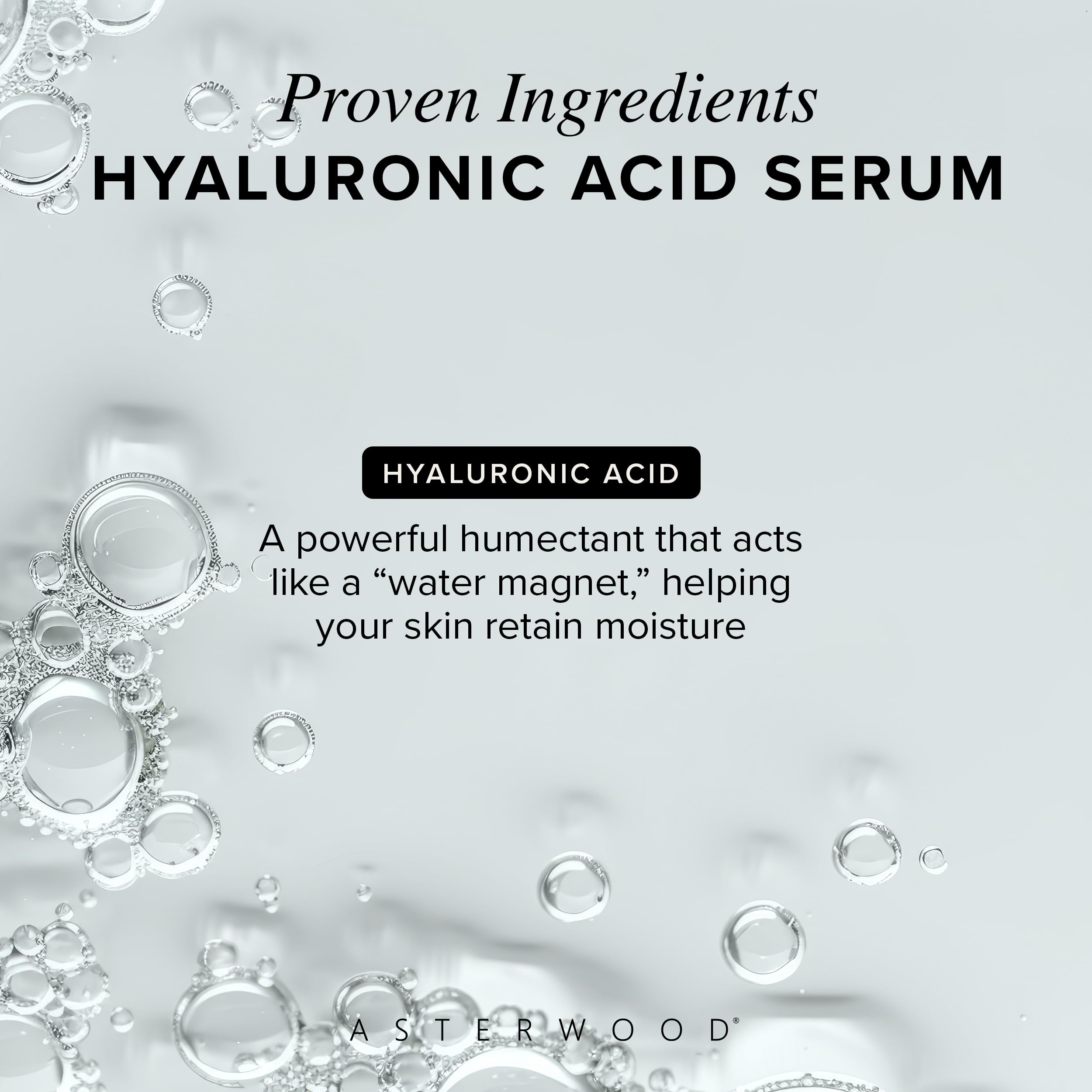 Asterwood Pure Hyaluronic Acid Serum for Face, Anti-Aging & Hydrating | Deep Hydrating, Plumping & Smoothing Serum, Cruelty-Free, Fragrance-Free & Vegan, 8 Fl Oz
