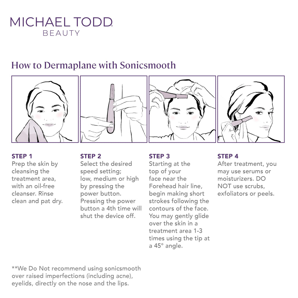 Michael Todd Beauty Sonicsmooth Dermaplane Razor for Women Face | Dermaplaning System + Eyebrow Trimmer, Peach Fuzz Remover, 8 Weeks of Dermaplaning Blades, 3-Year Warranty