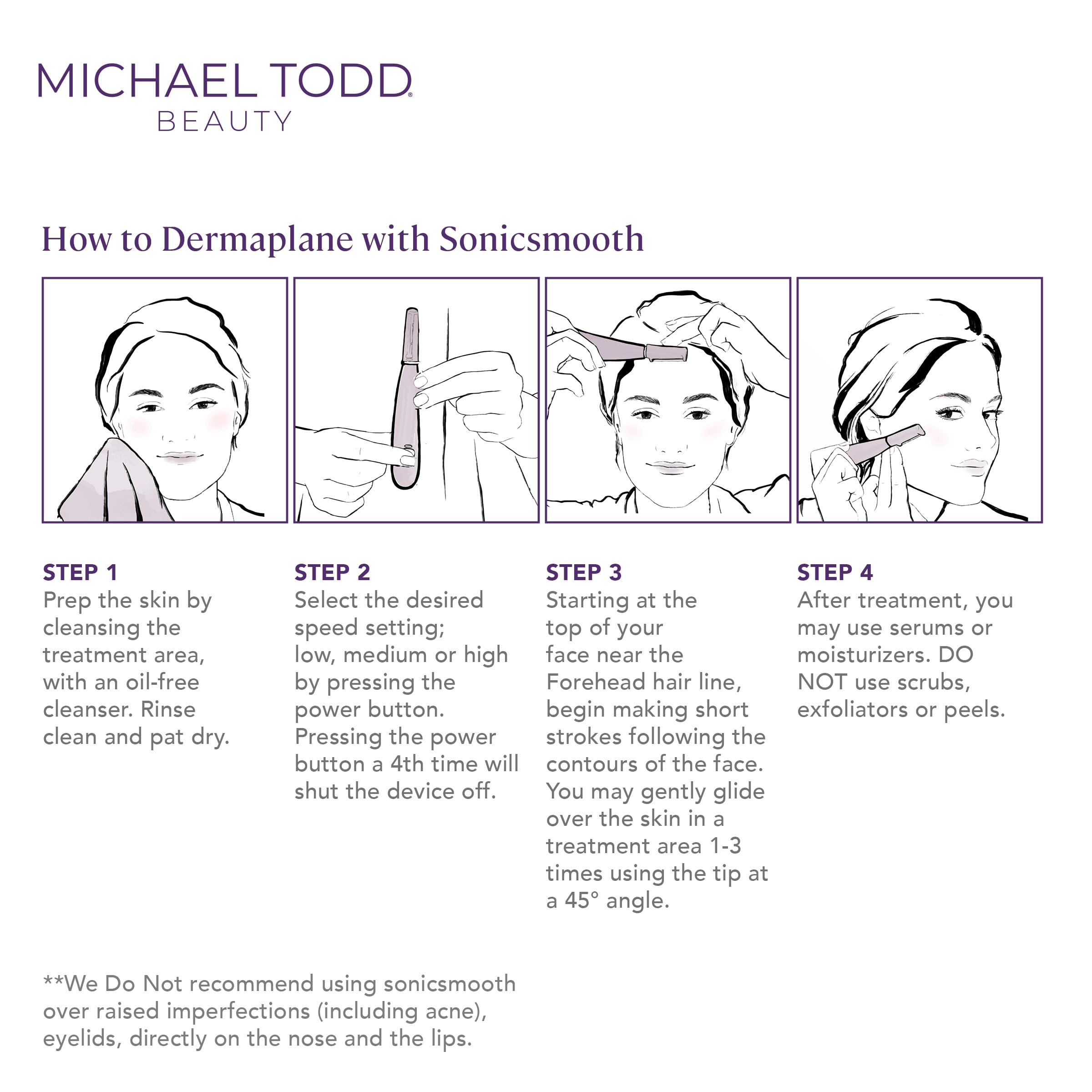 Michael Todd Beauty Sonicsmooth Dermaplane Razor for Women Face | Dermaplaning System + Eyebrow Trimmer, Peach Fuzz Remover, 8 Weeks of Dermaplaning Blades, 3-Year Warranty