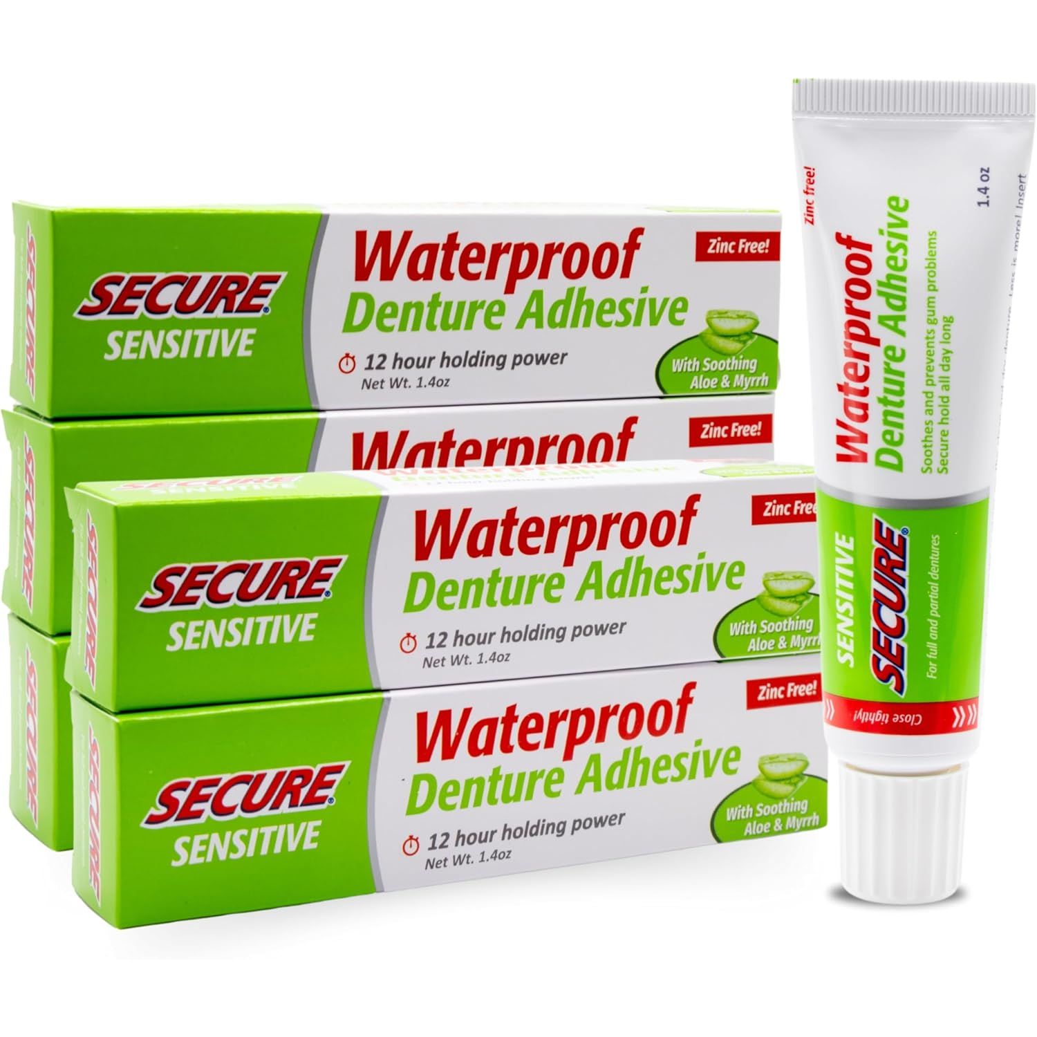 Buy now Secure Waterproof Denture Adhesive - Zinc Free - Extra Strong Hold For Upper, Lower or Partials - 1.4 oz Sensitive 5 at indiglob india