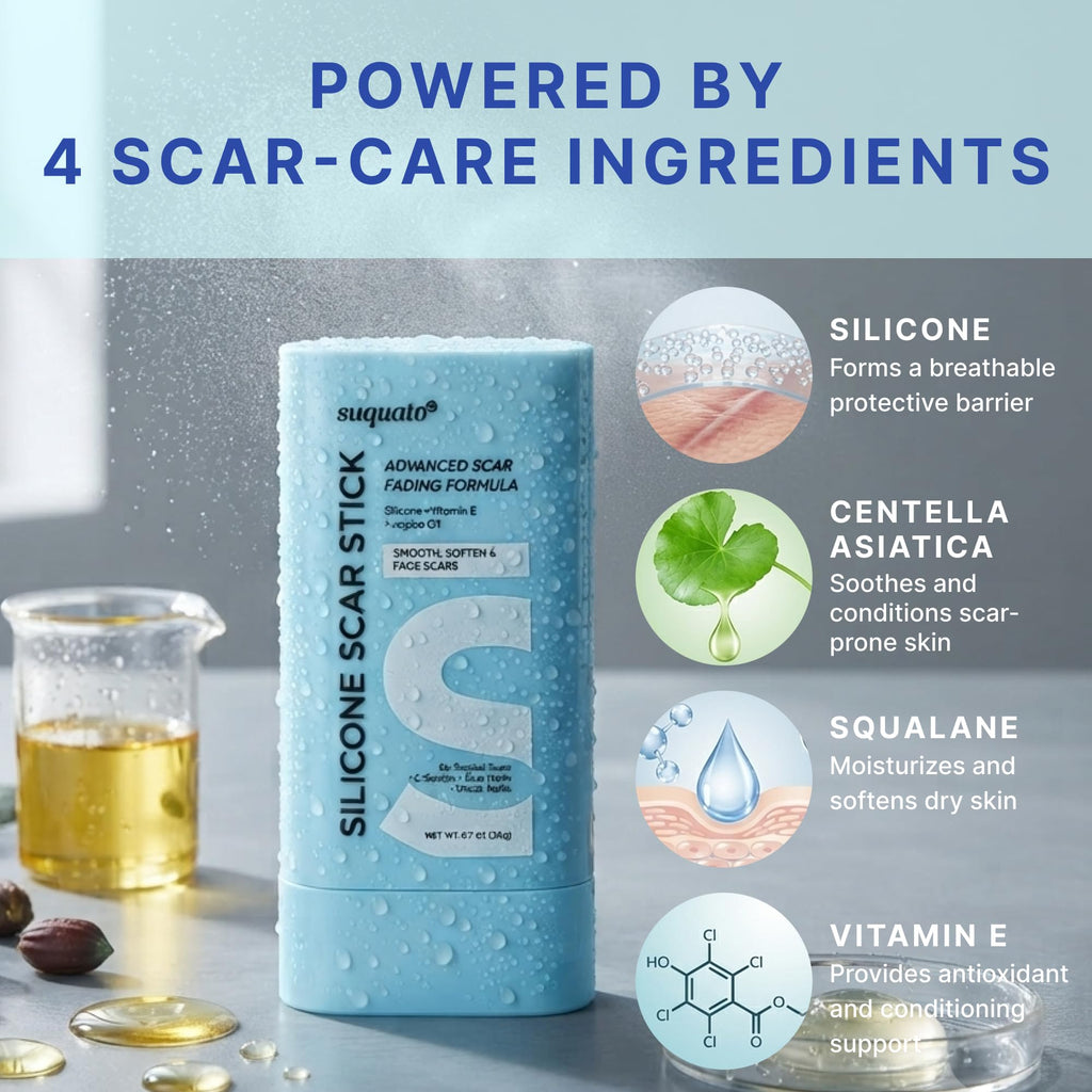 Suquato Silicone Scar Stick – Silicone Keloid Scar Removal Cream for Face & Body, Helps Improve Surgical Scars, C-Section, Acne Scars & Stretch Marks, Portable Twist Stick– 20g