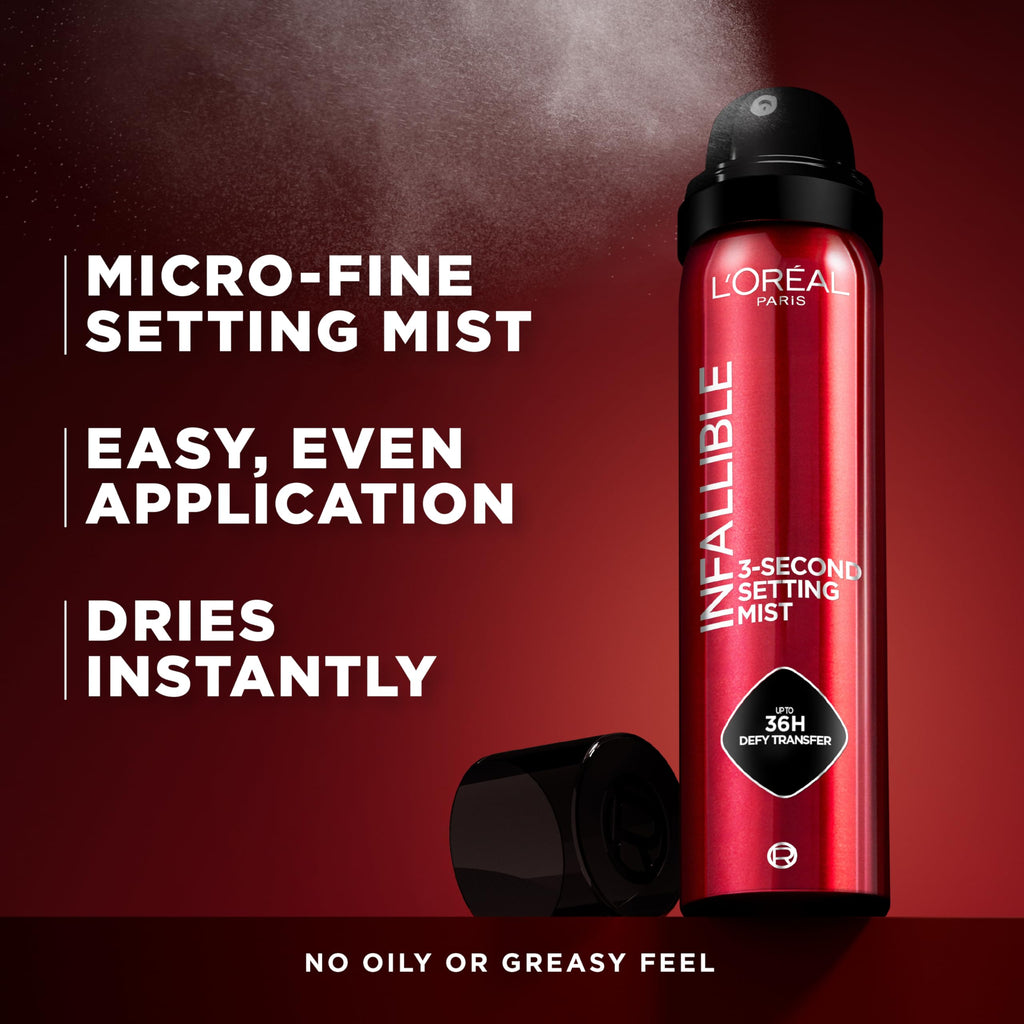 Buy now L'Oreal Paris Infallible 3-Second Setting Spray Mist, Microfine Mist for up to 36HR Wear, Clear, 1.76 oz at indiglob india