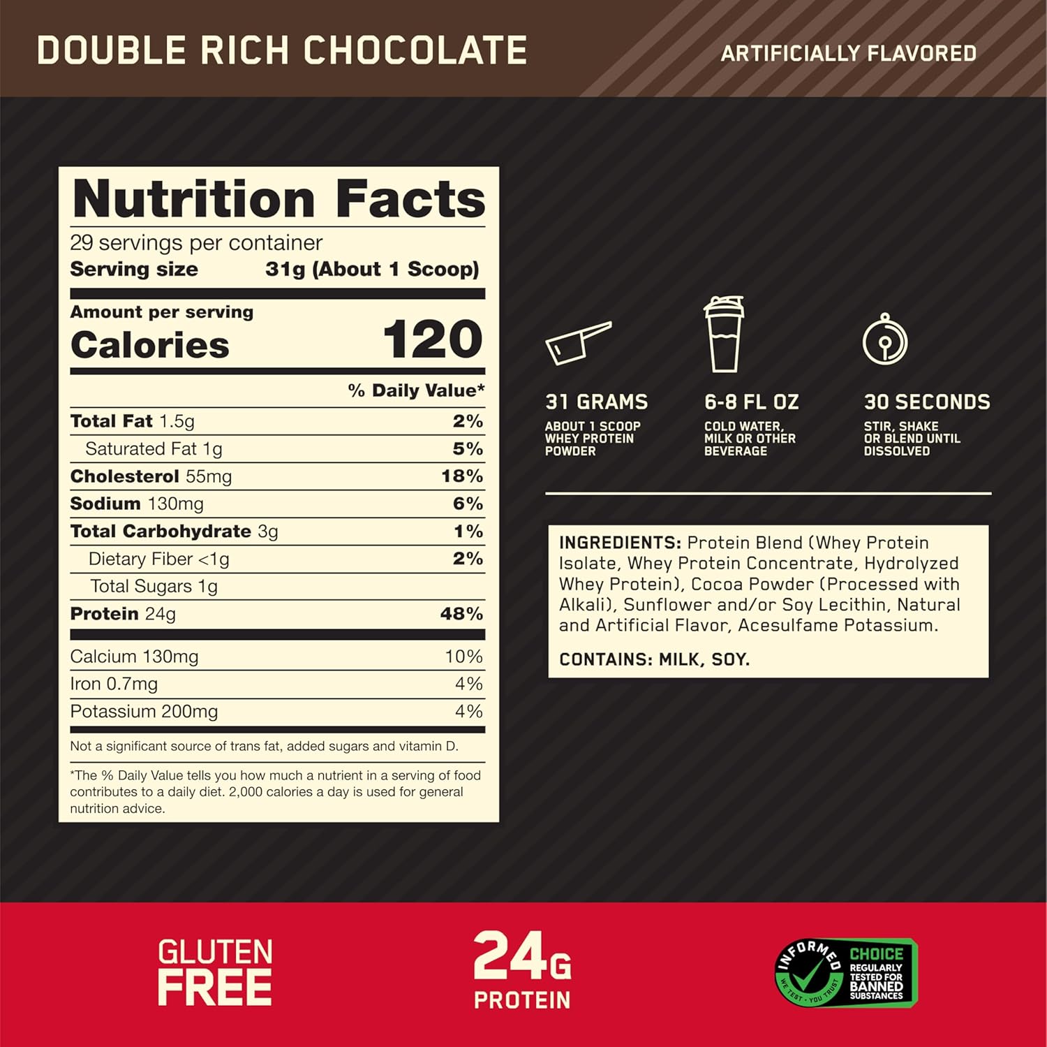 Buy now Optimum Nutrition Gold Standard 100% Whey Protein Powder, Double Rich Chocolate 1.98 Pound (Packaging May Vary) at indiglob india