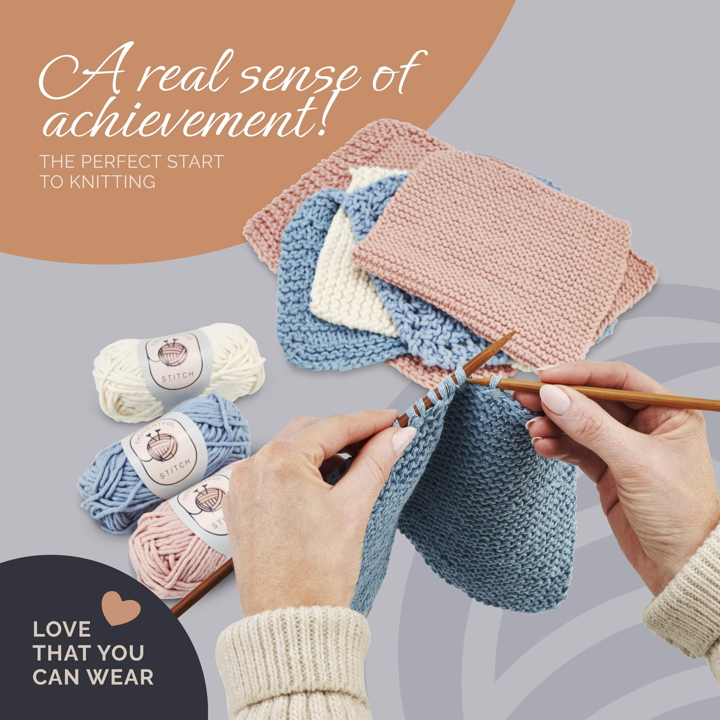 Buy now Thoughtful Stitch Knitting Kit for Beginners Adults & Kid Friendly- Complete Knitting Kit - Learn to Knit Yarn Set with Tutorial Book for Adult Hobbies - 100% Cotton Wool & Bamboo Knitting Needle at indiglob india