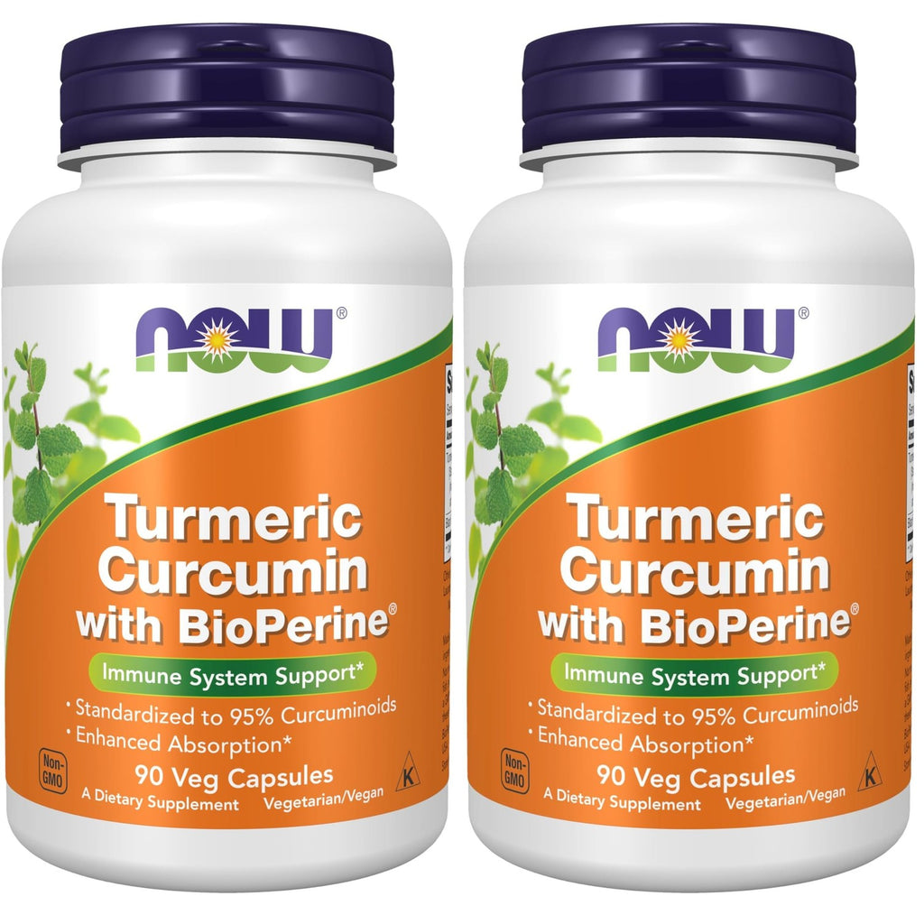 Now Supplements,Turmeric Curcumin with BioPerine,Immune System Support,Standardized to 95% Curcuminoids,Enhanced Absorption*,90 Veg Capsules,(Pack of 2)