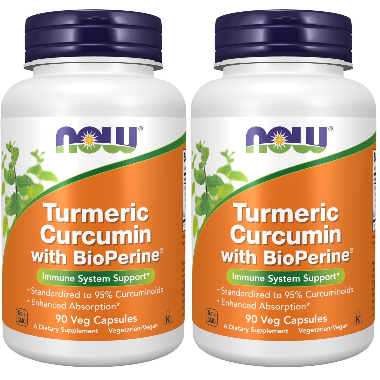 Now Supplements,Turmeric Curcumin with BioPerine,Immune System Support,Standardized to 95% Curcuminoids,Enhanced Absorption*,90 Veg Capsules,(Pack of 2)