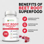 Beet Root Capsules - 1200mg Per Serving - 200 Beet Root Powder Capsules | Beetroot Powder Supports Blood Pressure, Athletic Performance, Digestive, Immune System Pure, Non-GMO & Gluten Free 100 Days