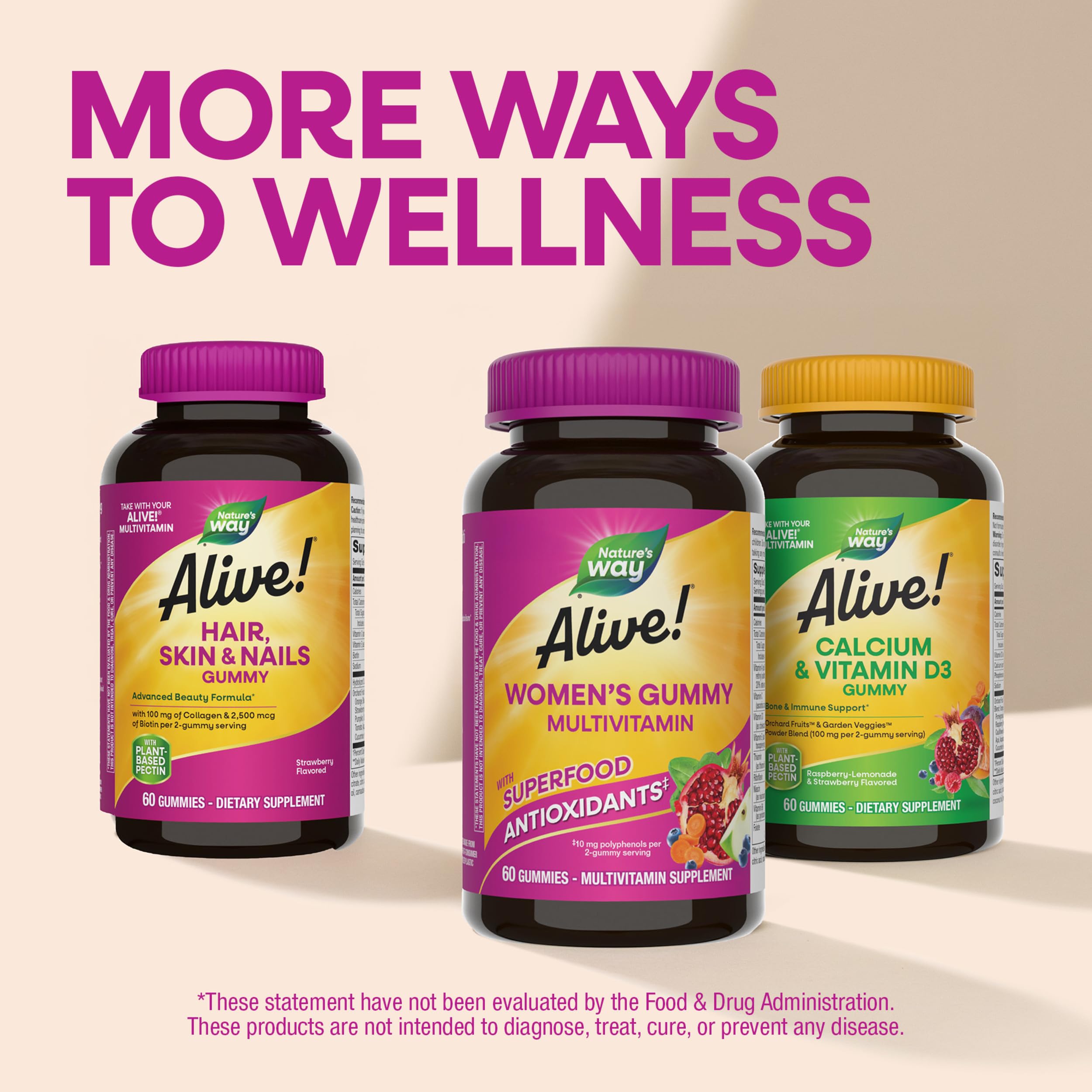 Nature's Way Alive! Women’s Multivitamin Gummy, Vitamins A, C, D3, E, 130ct | Berry Flavored, Daily Chewable Multivitamins for Women, B-Vitamins, Supports Immune, Heart, & Muscle Function*