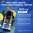 Omega 3 Fish Oil 3600 mg - Omega 3 Supplement for Men & Women - 90 Softgels | Omega 3 EPA & DHA - Heart, Brain & Joint Support - Purified Fish Oil | Heavy Metals Tested - Lemon Flavored
