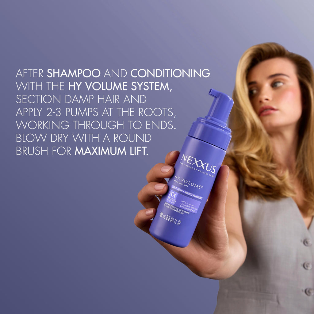 Nexxus Hy-Volume Cloud Foam Hair Foam for Lift and Volume For Flat & Limp Hair Hair Styling Foam Powered by Magnitube Volumizer Technology with Hyaluronic Acid 5.5 fl oz