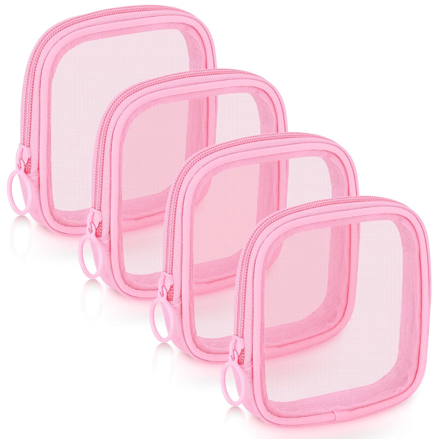 Buy now Weewooday 4 Pcs Mesh Makeup Bag Mesh Cosmetic Bag Travel Toiletry Pouch with Zipper Mini Makeup Cosmetic Purse for Daily Accessory(Small,Black) Small Pink at indiglob india