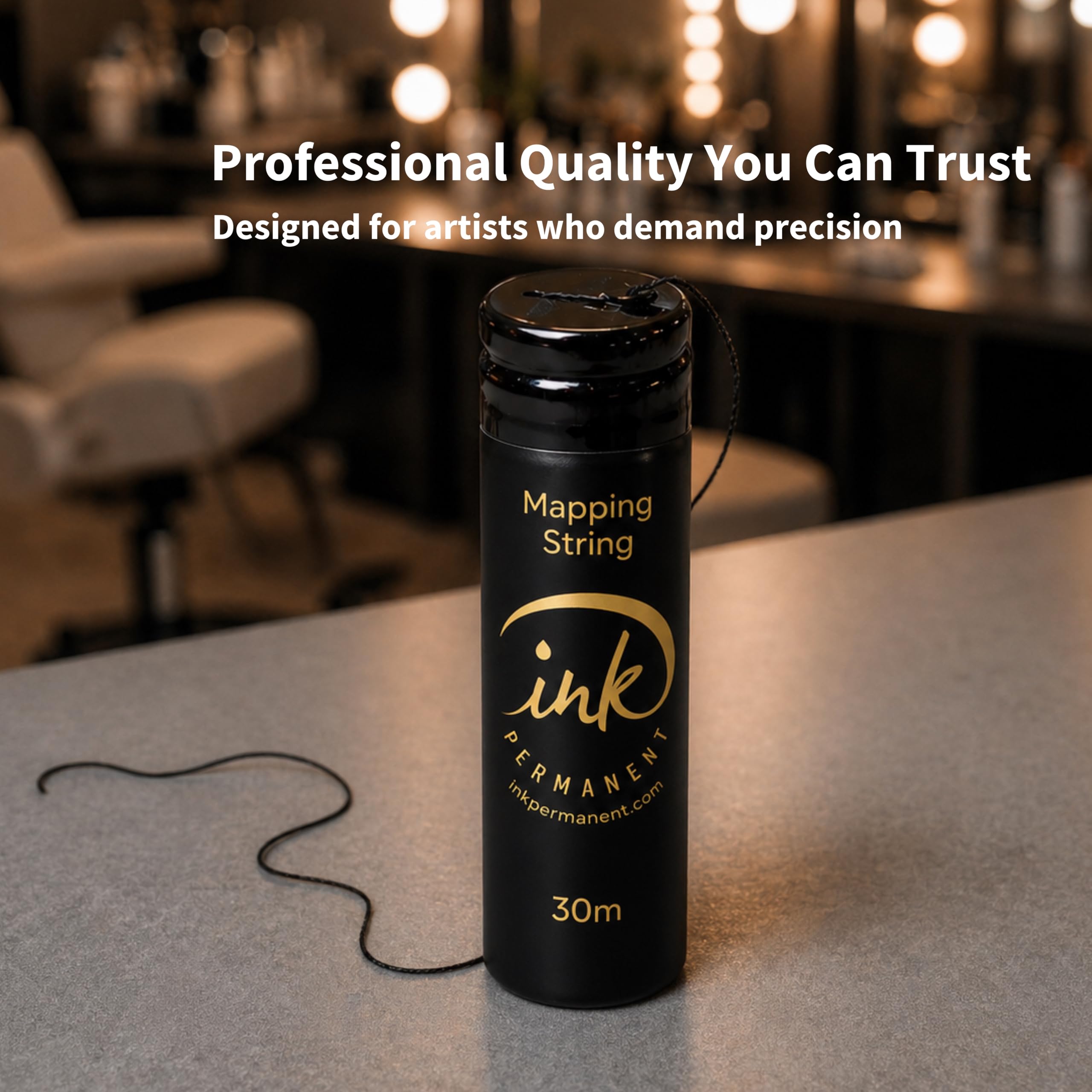 Ink Permanent Brow Mapping String, Black, 100 Ft Pre-Inked Thread for PMU | 100 ft black pre-inked mapping thread helps mark clean brow guide lines for shaping, symmetry checks, PMU and microblading.