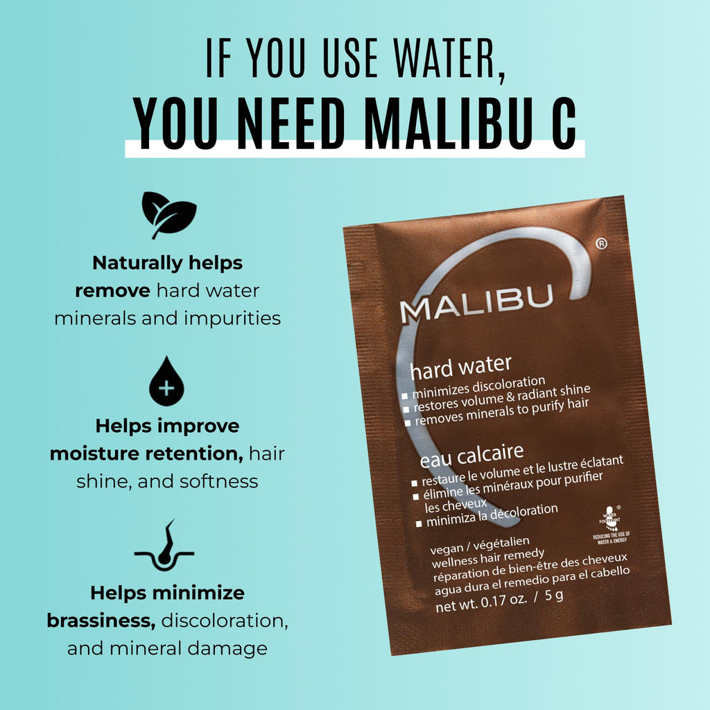 Malibu C Hard Water Wellness Hair Remedy - Removes Hard Water Deposits & Impurities + Restores Volume and Radiant Shine with Vitamin C Complex (1 Packet)