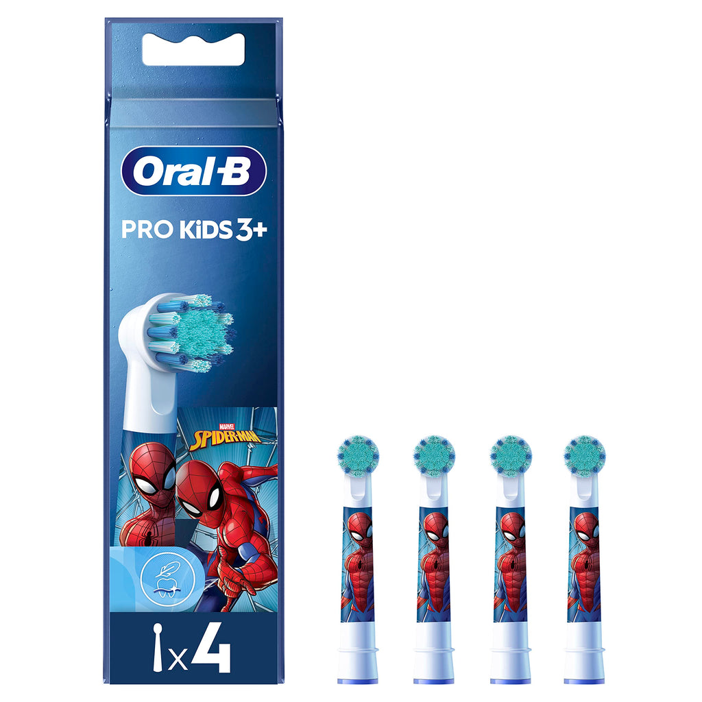 Buy now Oral-B Pro Kids Electric Toothbrush Head, with Spiderman Characters, Extra Soft Bristles, for Ages 3+, Pack of 4 Toothbrush Heads, White at indiglob india