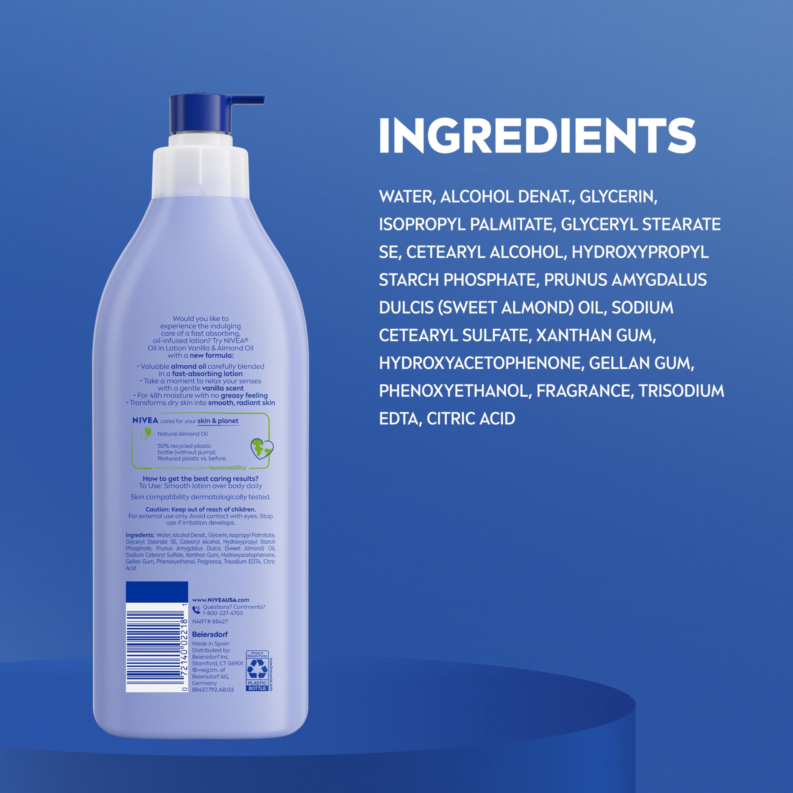 Buy now NIVEA Oil Infused Vanilla and Almond Oil Body Lotion for Women, Fast-Absorbing and Non-Greasy Vanilla Scented Lotion Moisturizes for 48 Hours, 16.9 Fl Oz Pump Bottle, Pack of 3 at indiglob india